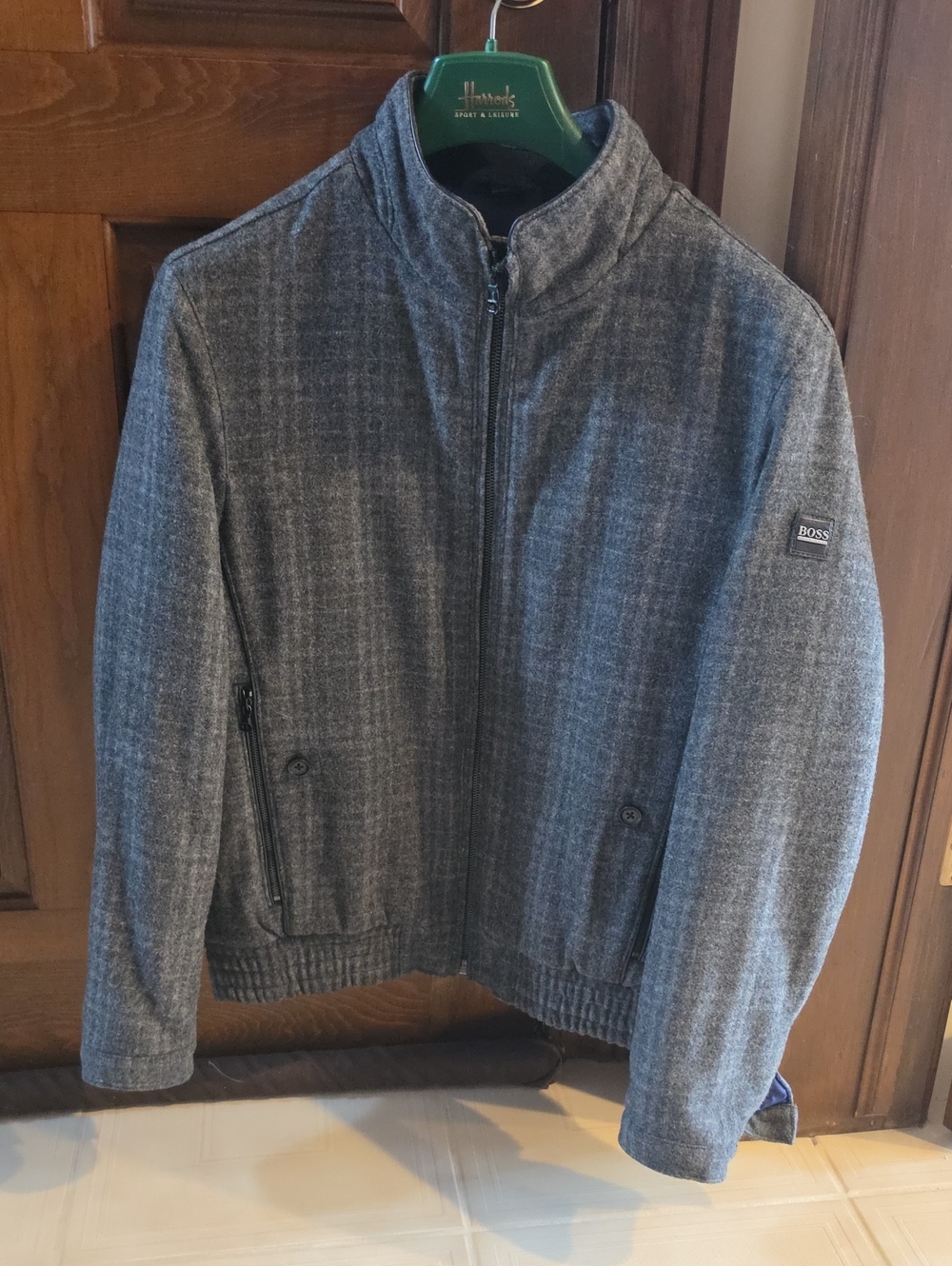 BOSS Men's Heather Gray Full-Zip Stand Collar Sweater Jacket